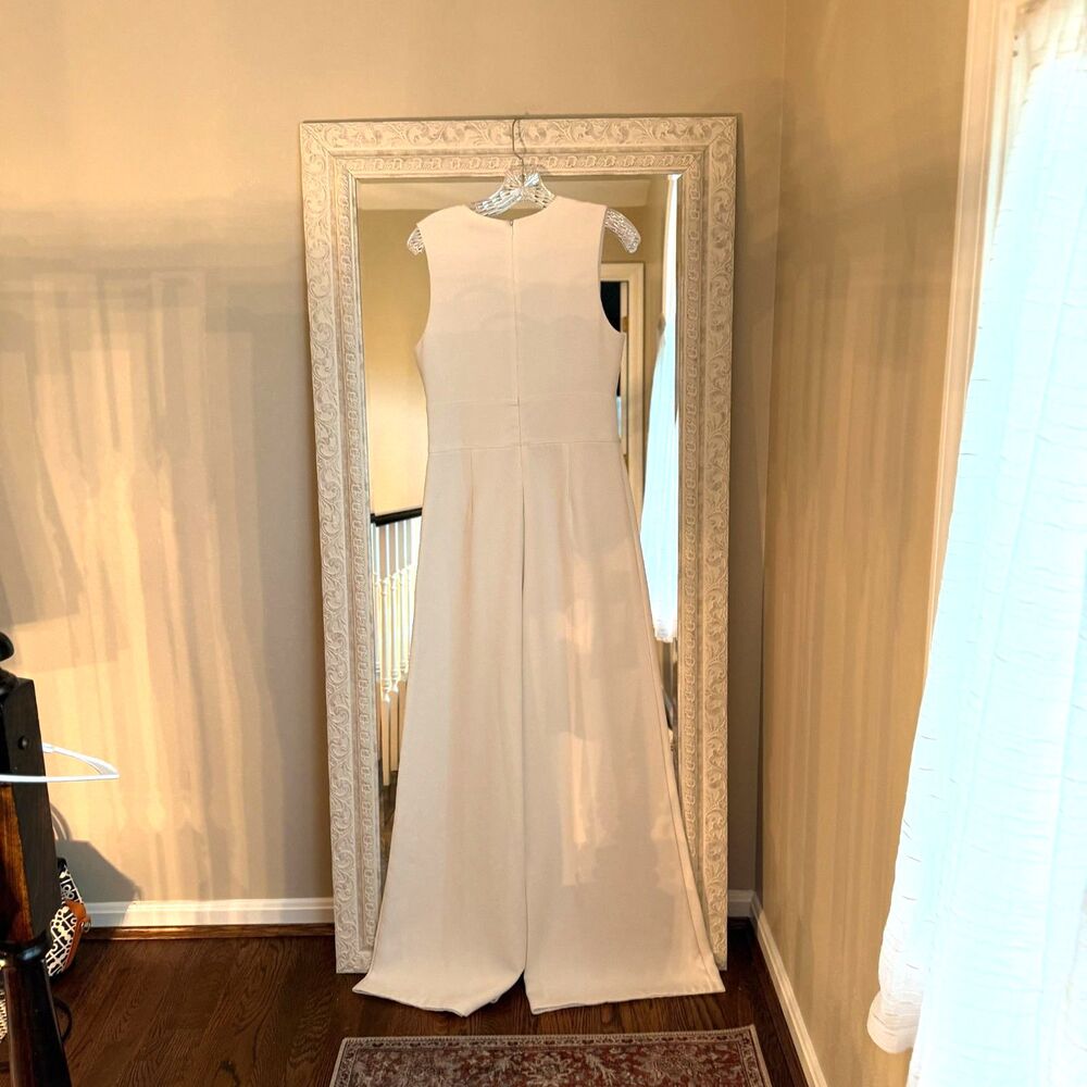 White Wide Leg Jumpsuit, V Neck, Sugar+Lips, Bridal, Wedding, NWT, M - Picture 5 of 7